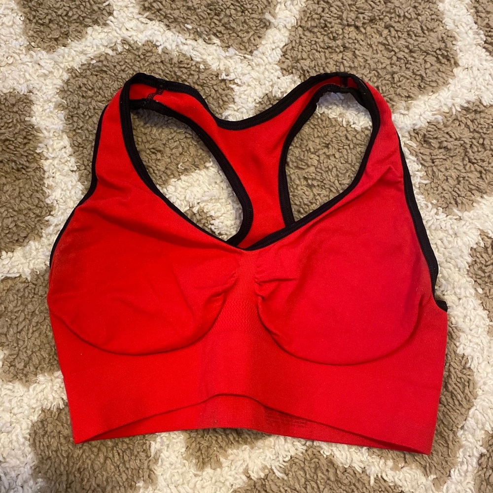 black and red sports bra